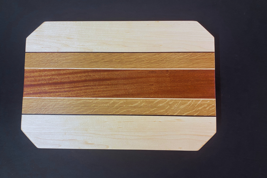 Handcrafted Cutting Board – Hard Maple, White Oak, Walnut & Tiama - 11.75" x 17.25" x .75"