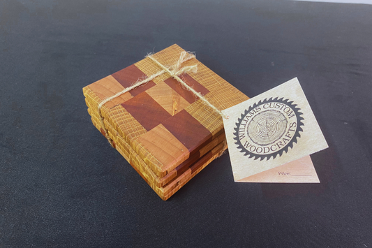Set of 4 End Grain Coasters – White Oak, Niove & Ambrosia Maple with Cork Backing 4.25" x 4.25" x .375"