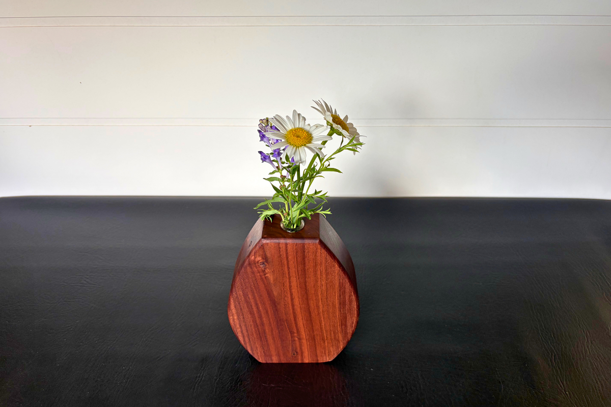 Handcrafted Oval Walnut Bud Vase 2" x 5-1/2" x 7-1/2"