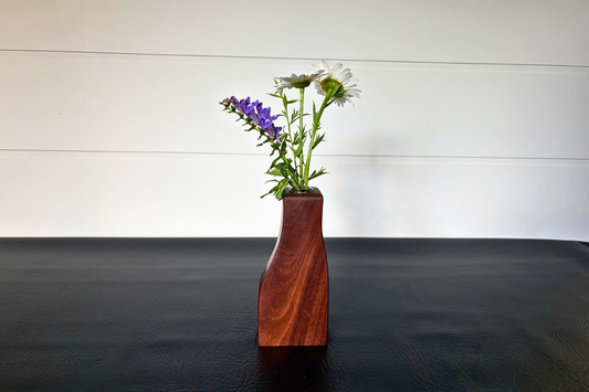 Handcrafted Faceted Walnut Bud Vase 1-3/4" x 2-3/4" x 6"