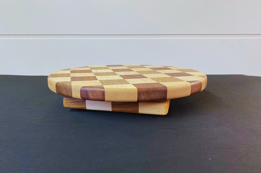12" Gingham Lazy Susan - White Oak, Niove and Hard Maple 12" diameter .75" thick 2.25" tall