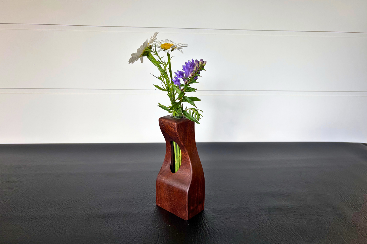 Handcrafted Faceted Walnut Bud Vase 1-3/4" x 2-3/4" x 6"