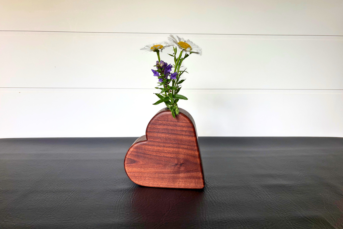 Walnut Heart Bud Vase 6" x 6" x 2"