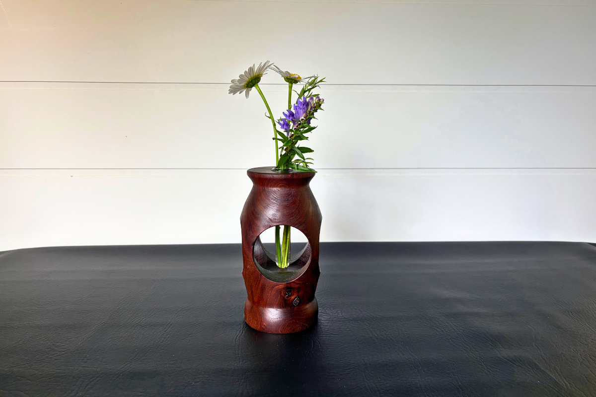 Handcrafted Walnut Open-View Bud Vase 4" x 4" x 7"