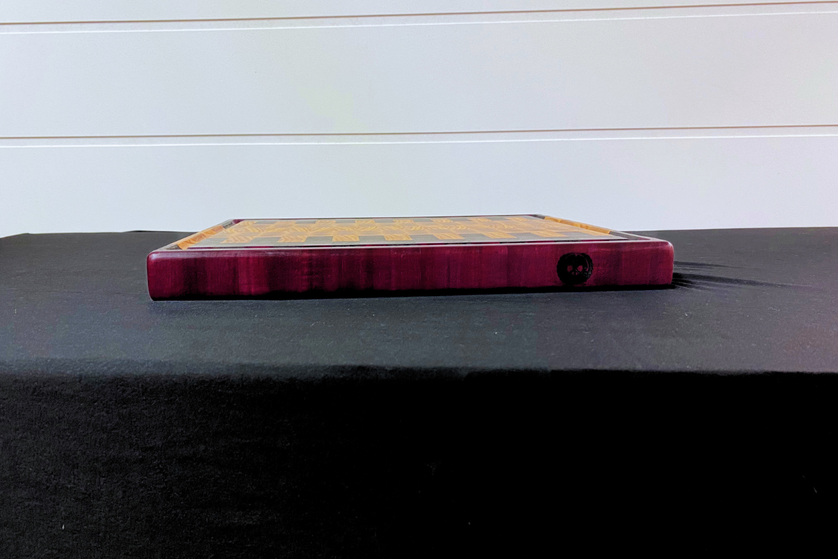 End Grain Purple Heart, Peruvian Walnut, Hard Maple & Ky Coffee Bean Cutting Board - 12" x 14" x 1.375"