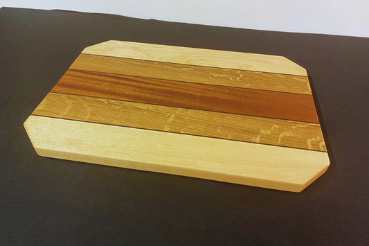 Handcrafted Cutting Board – Hard Maple, White Oak, Walnut & Tiama - 12" x 17.25" x .75"