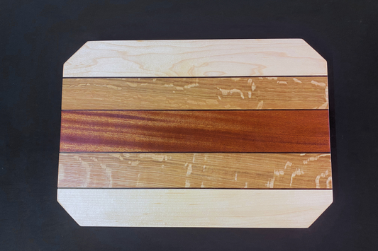 Handcrafted Cutting Board – Hard Maple, White Oak, Walnut & Tiama - 12" x 17.25" x .75"