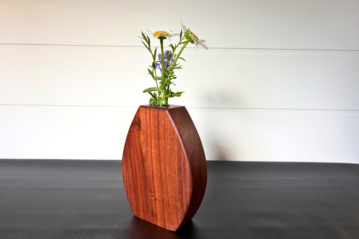 Handcrafted Oval Walnut Bud Vase 2" x 5-1/2" x 7-1/2"