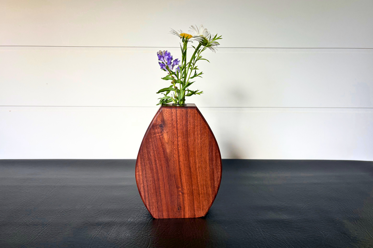 Handcrafted Oval Walnut Bud Vase 2" x 5-1/2" x 7-1/2"