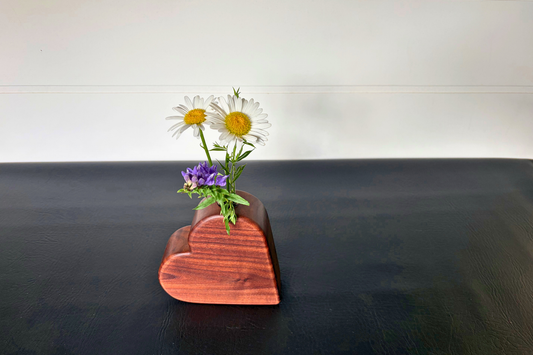 Walnut Heart Bud Vase 6" x 6" x 2"