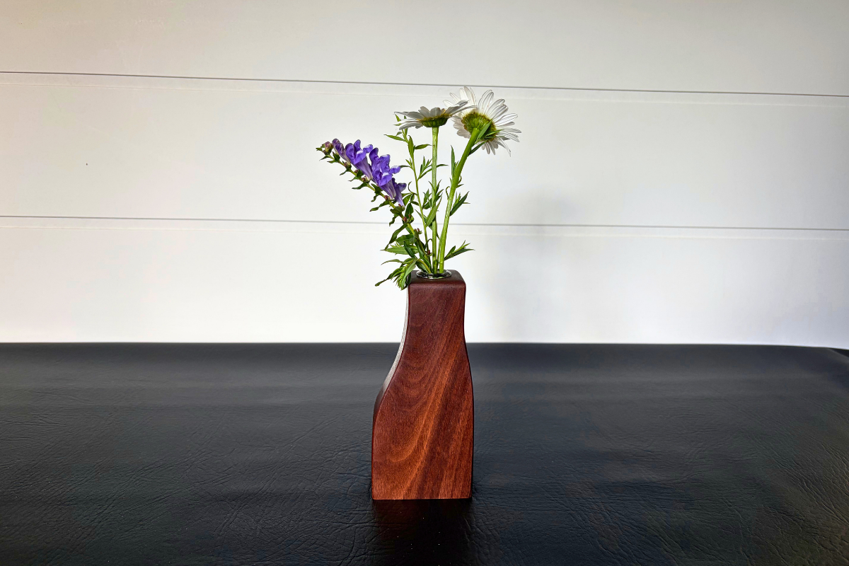Handcrafted Faceted Walnut Bud Vase 1-3/4" x 2-3/4" x 6"