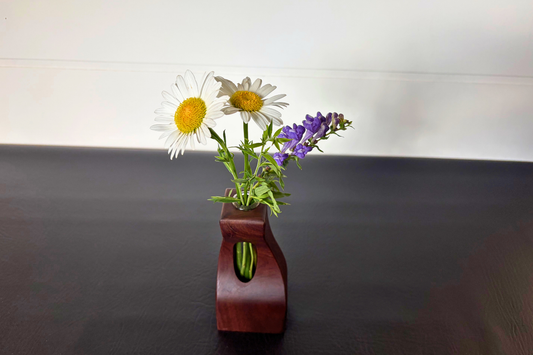 Handcrafted Faceted Walnut Bud Vase 1-3/4" x 2-3/4" x 6"