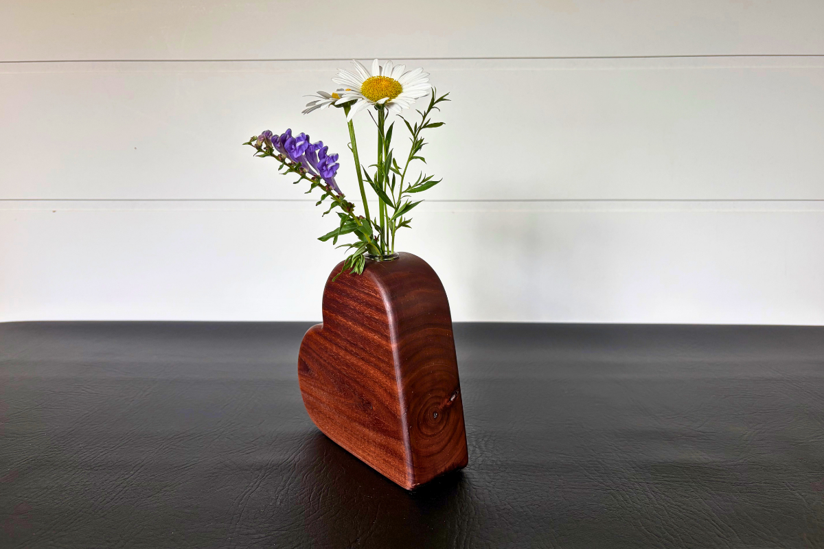Walnut Heart Bud Vase 6" x 6" x 2"