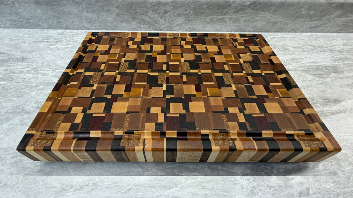 Chaos Pattern End Grain Cutting Board 11-1/2" x 16-1/4" x 1-3/4"