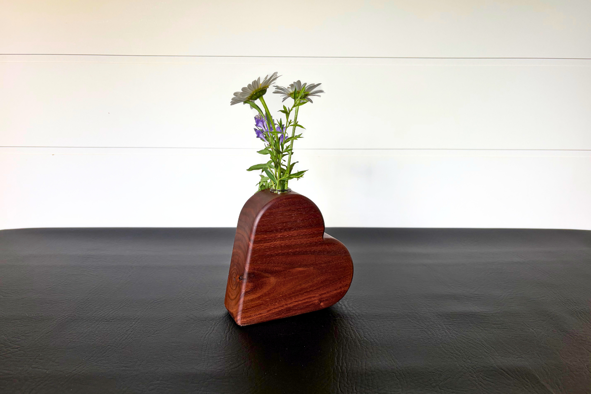 Walnut Heart Bud Vase 6" x 6" x 2"