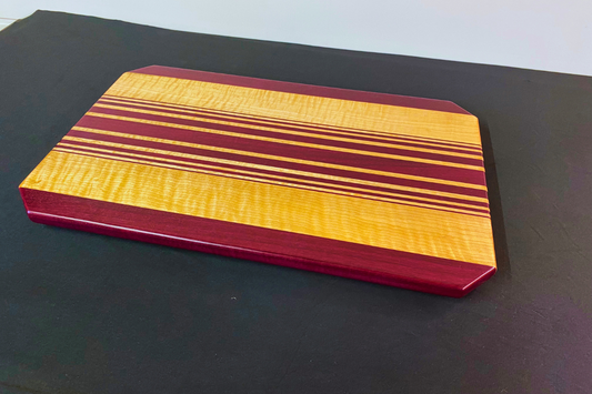 Curly Maple & Purple Heart Cutting Board/Serving Tray - 12" x 20" x .75" with Stainless Steel Feet