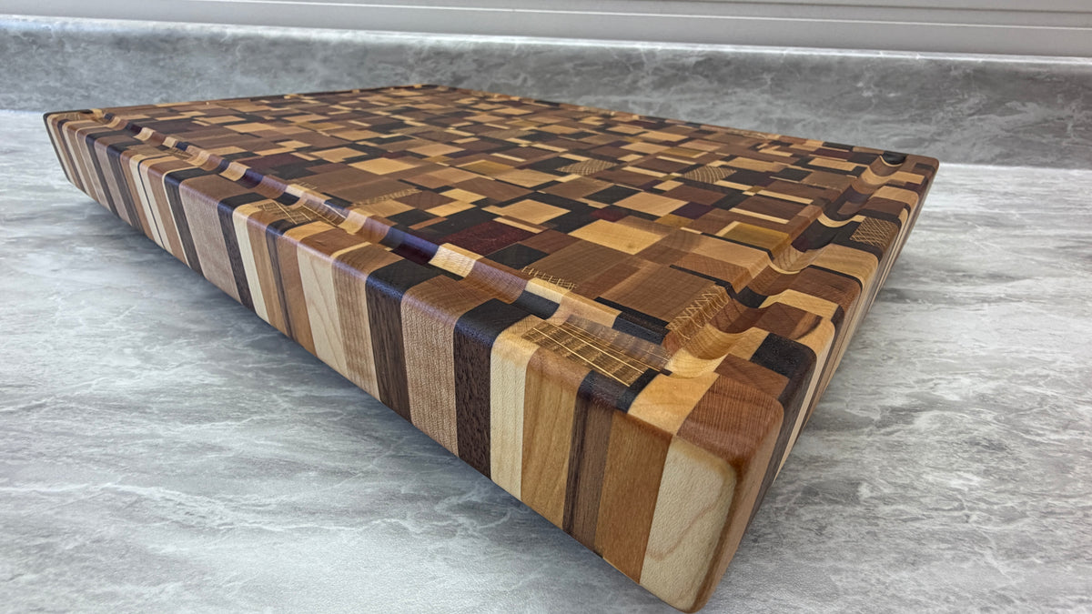 Chaos Pattern End Grain Cutting Board 11-1/2" x 16-1/4" x 1-3/4"