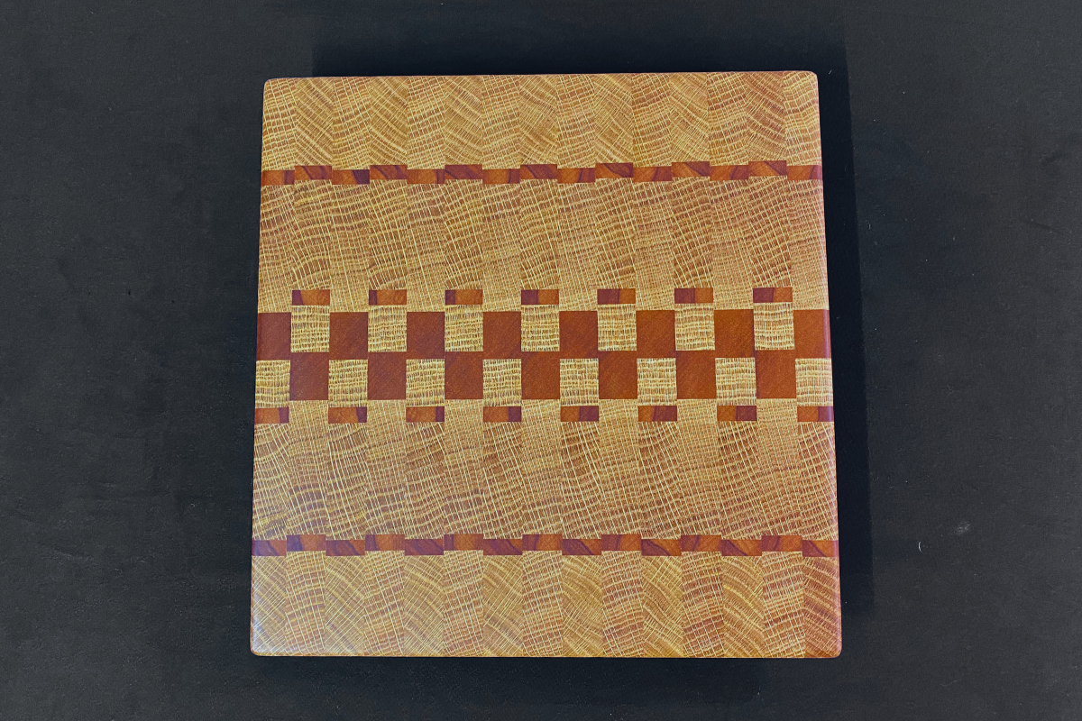 End Grain White Oak & Niove Cutting Board with Non-Slip Feet 12" x 12.25 x 1.25