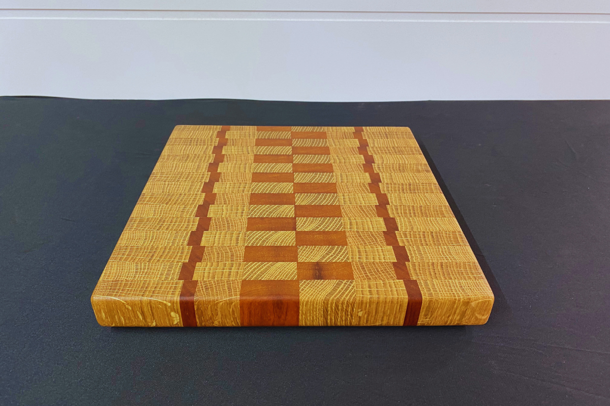 End Grain White Oak & Niove Cutting Board with Non-Slip Feet 12" x 12 x 1.25