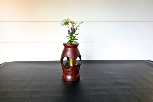 Handcrafted Walnut Open-View Bud Vase 4" x 4" x 7"