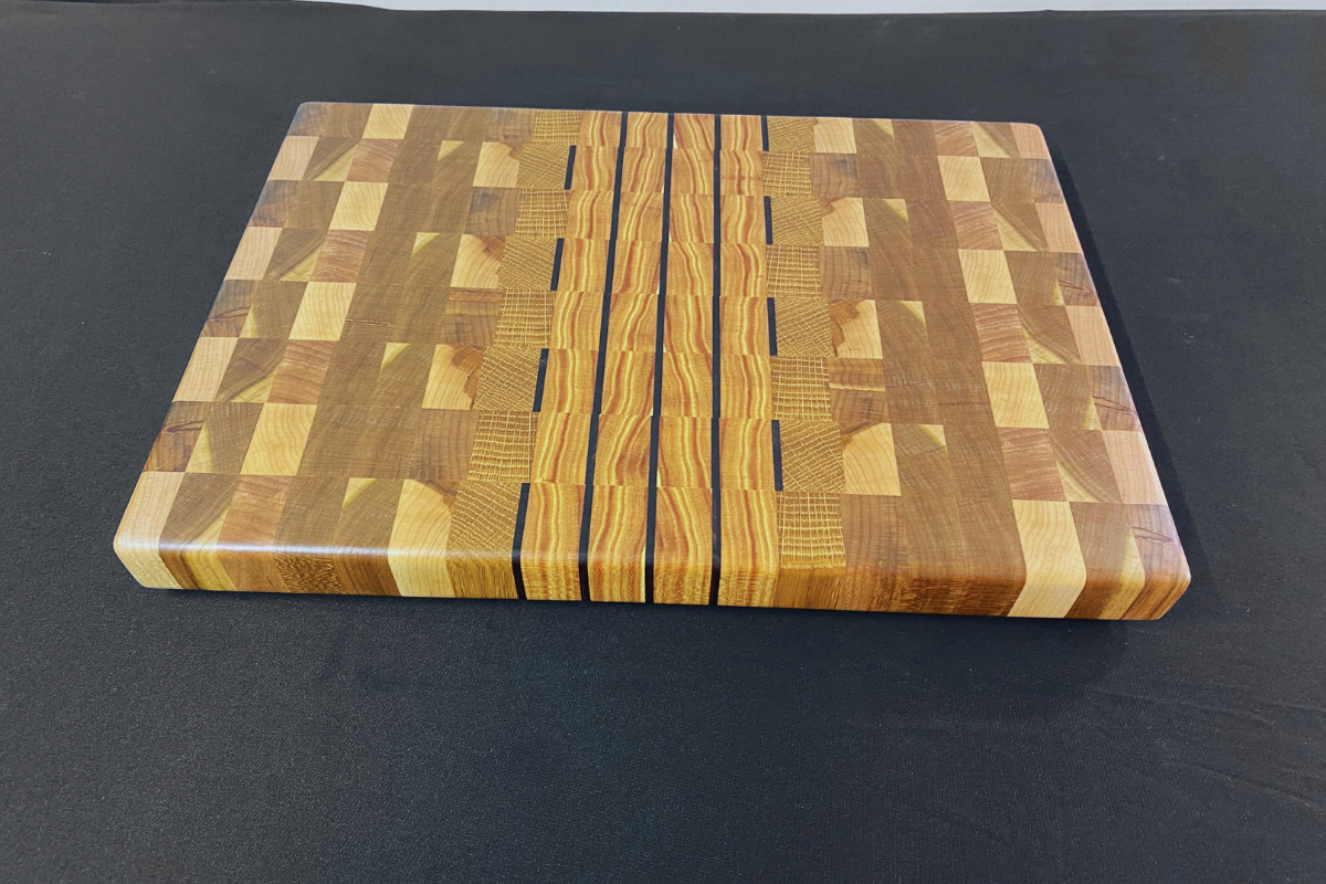 End Grain Ambrosia Maple, Cherry, White Oak & Kentucky Coffee Bean & Peruvian Walnut Accents Cutting Board - 11.25" x 16" x 1.25"