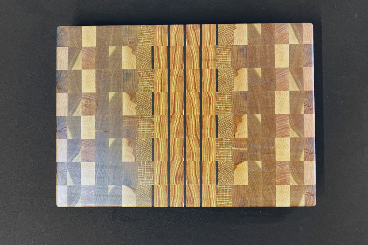 End Grain Ambrosia Maple, Cherry, White Oak & Kentucky Coffee Bean & Peruvian Walnut Accents Cutting Board - 11.25" x 16" x 1.25"
