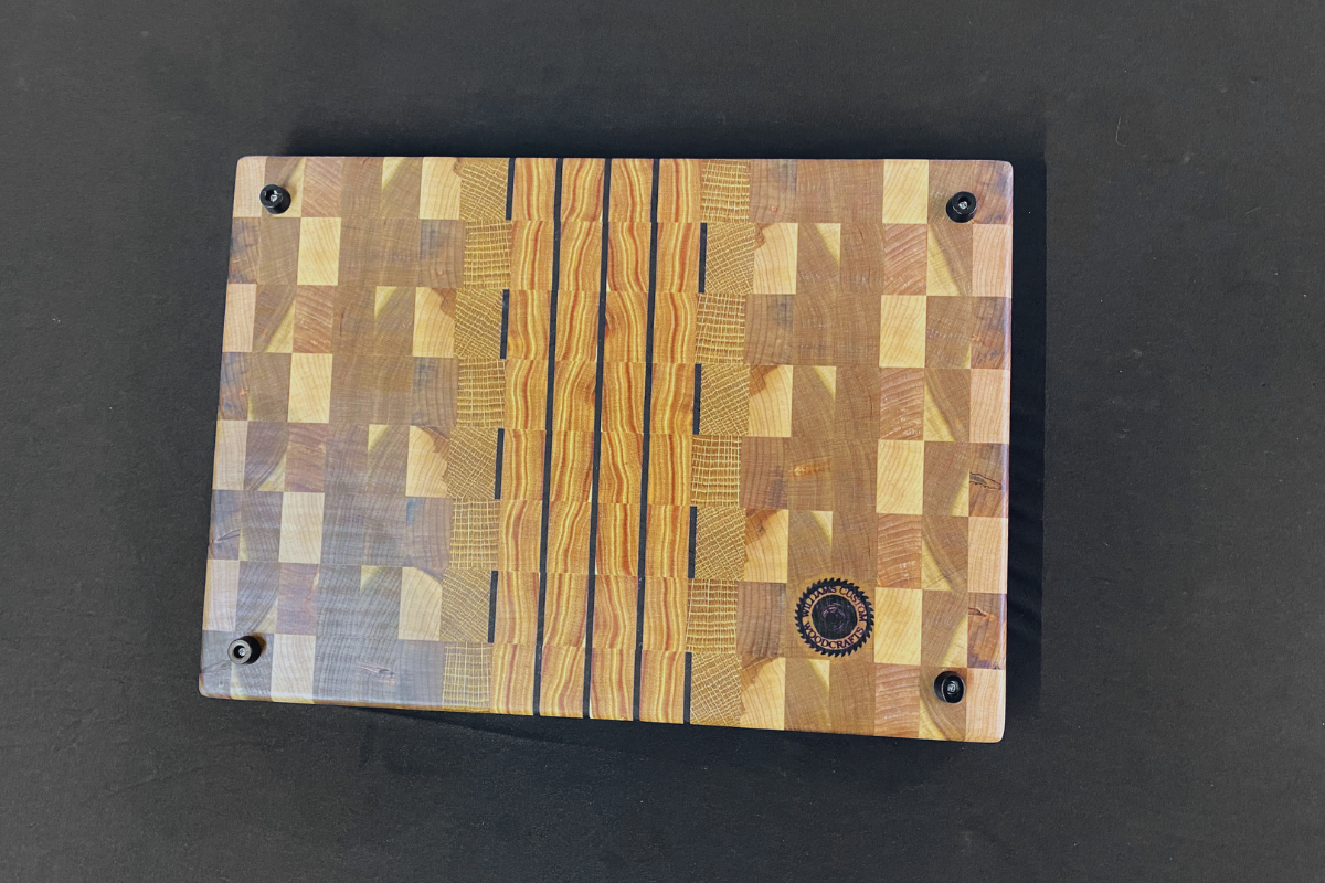 End Grain Ambrosia Maple, Cherry, White Oak & Kentucky Coffee Bean & Peruvian Walnut Accents Cutting Board - 11.25" x 16" x 1.25"