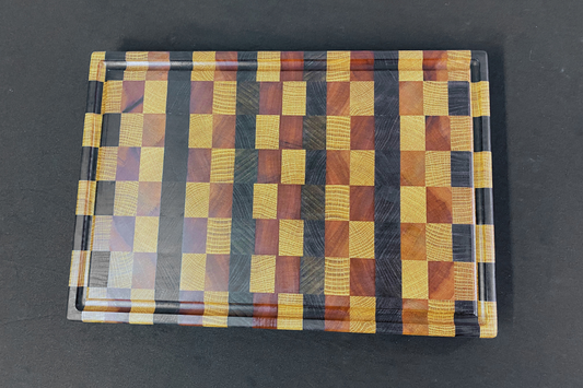 End Grain Cutting Board – White Oak, Niove & Peruvian Walnut Checkerboard Design- 11.5" x 16.75" x 1.25"