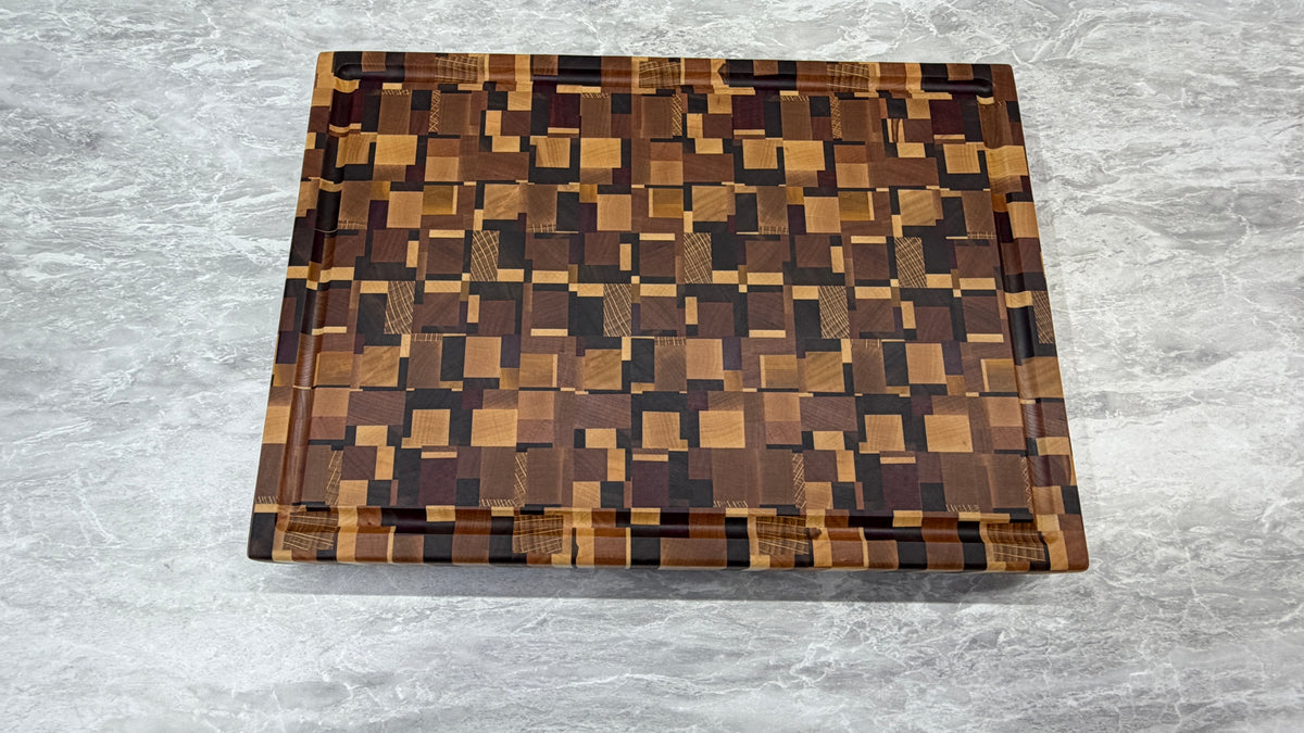 Chaos Pattern End Grain Cutting Board 11-1/2" x 16-1/4" x 1-3/4"